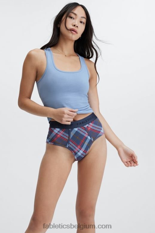 klassieke marine tartan vrouwen 24-7 slip met hoge taille Fabletics LH20J2870