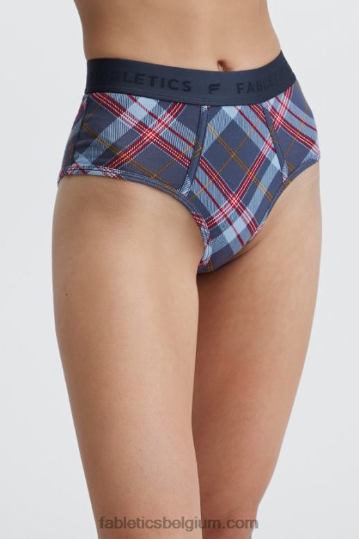 klassieke marine tartan vrouwen 24-7 slip met hoge taille Fabletics LH20J2870