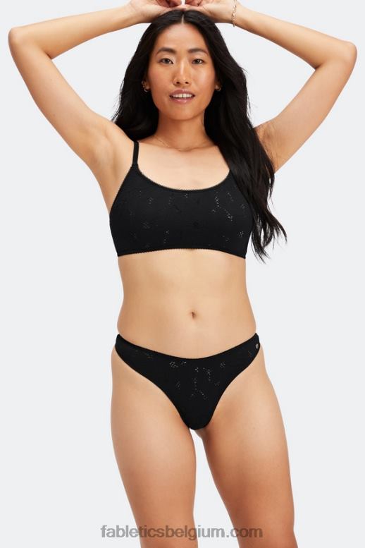 zwart vrouwen naadloze kanten string met hoge taille Fabletics LH20J2893