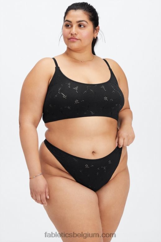 zwart vrouwen naadloze kanten string met hoge taille Fabletics LH20J2894