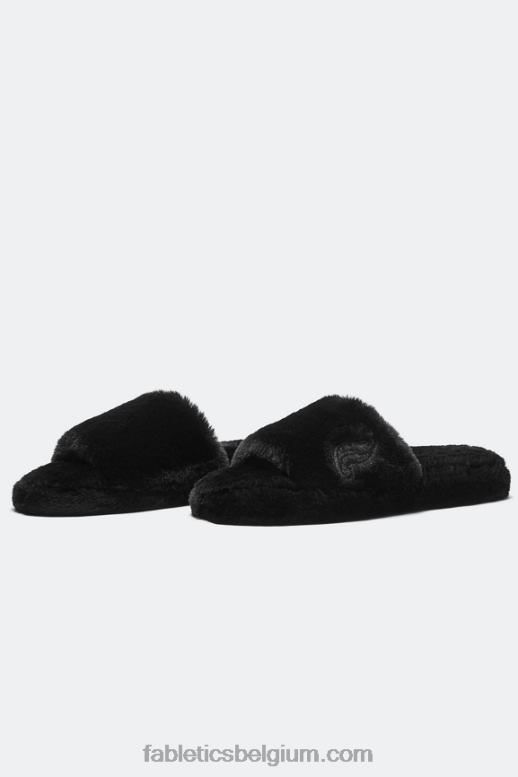 zwart vrouwen bont pantoffel Fabletics LH20J2947