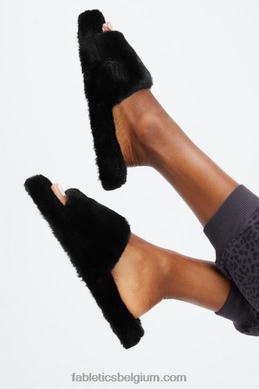 zwart vrouwen bont pantoffel Fabletics LH20J2947
