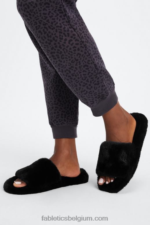 zwart vrouwen bont pantoffel Fabletics LH20J2947