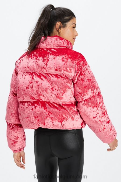 aardbei rood vrouwen Wander geplet velours cropped pufferjack Fabletics LH20J2786