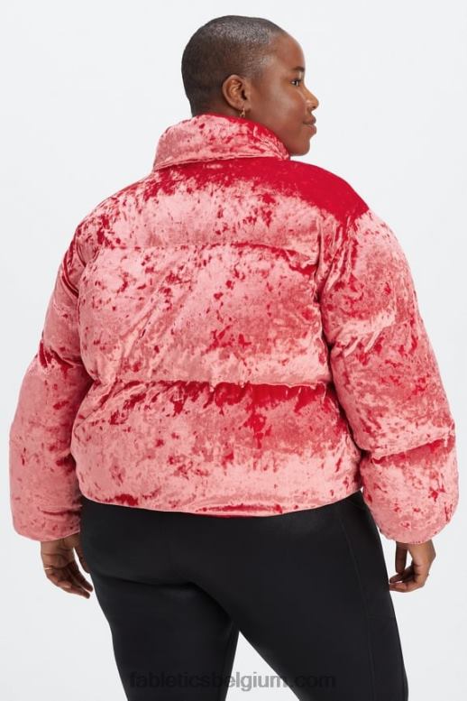 aardbei rood vrouwen Wander geplet velours cropped pufferjack Fabletics LH20J2787