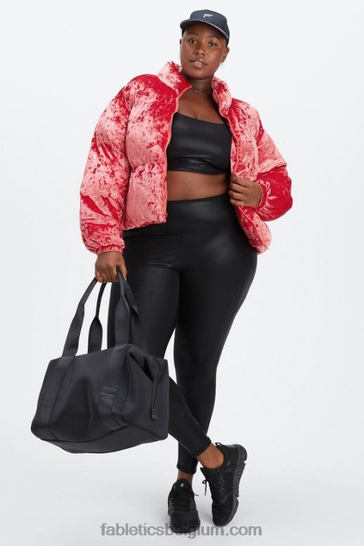 aardbei rood vrouwen Wander geplet velours cropped pufferjack Fabletics LH20J2787