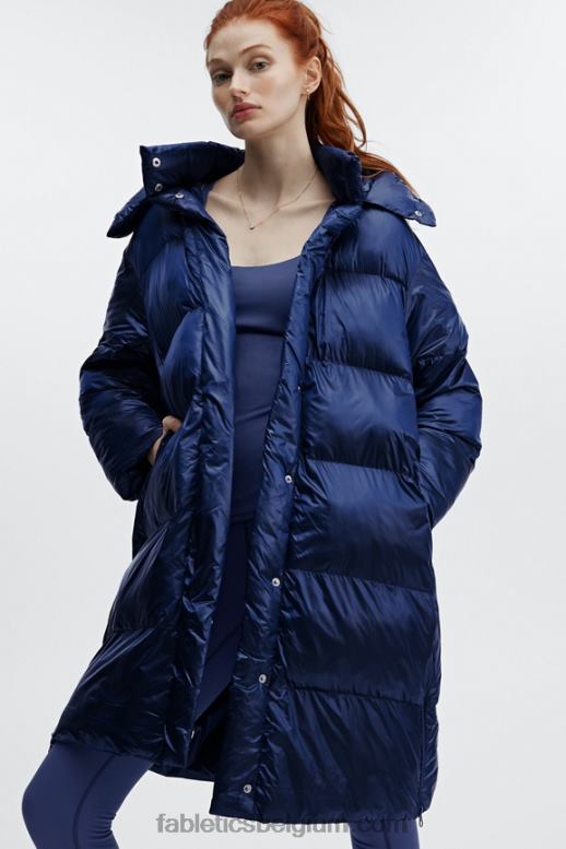 diepe kobalt glans vrouwen adeline shine oversized lange puffer Fabletics LH20J2804
