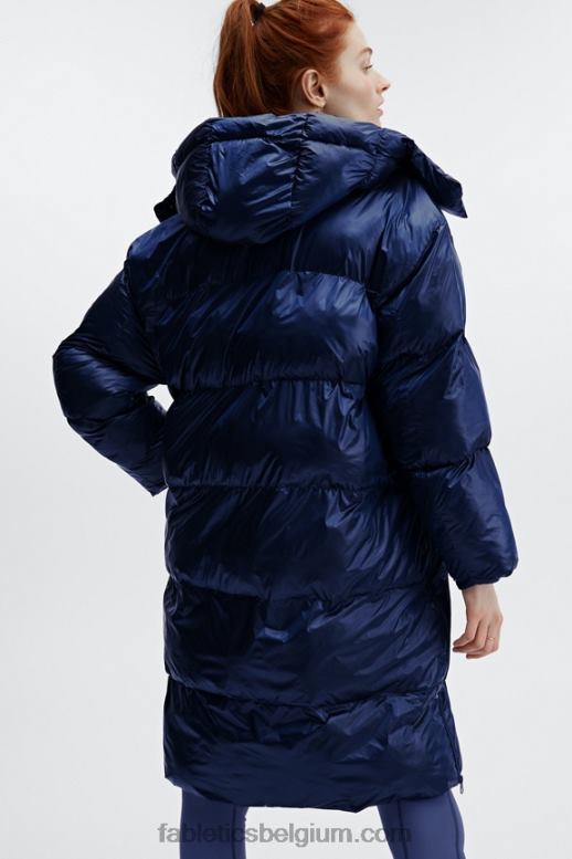 diepe kobalt glans vrouwen adeline shine oversized lange puffer Fabletics LH20J2804