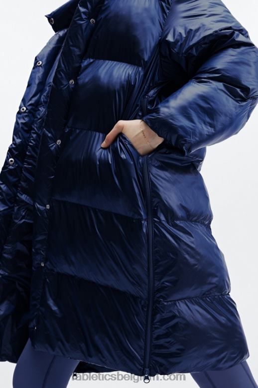 diepe kobalt glans vrouwen adeline shine oversized lange puffer Fabletics LH20J2804