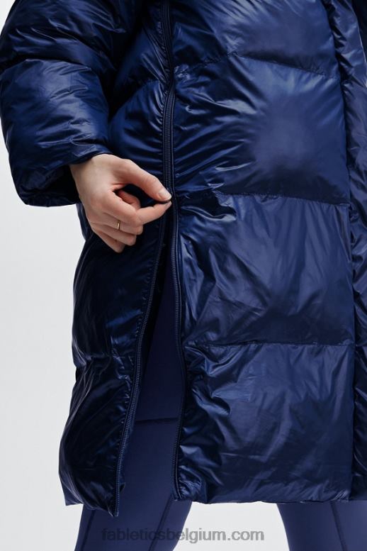 diepe kobalt glans vrouwen adeline shine oversized lange puffer Fabletics LH20J2804