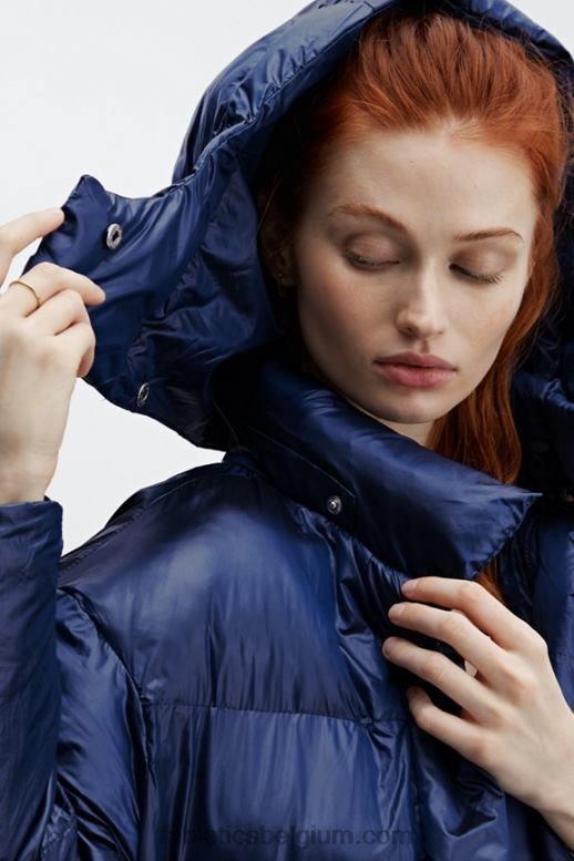 diepe kobalt glans vrouwen adeline shine oversized lange puffer Fabletics LH20J2804