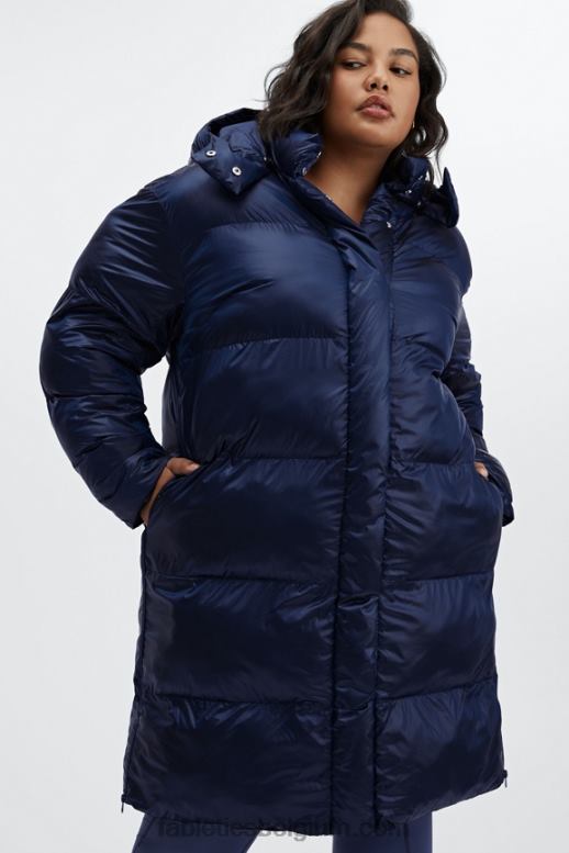 diepe kobalt glans vrouwen adeline shine oversized lange puffer Fabletics LH20J2805