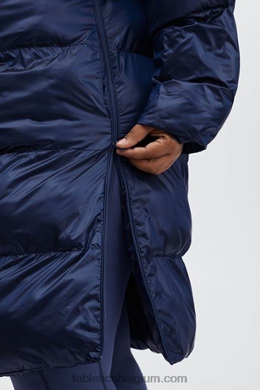 diepe kobalt glans vrouwen adeline shine oversized lange puffer Fabletics LH20J2805