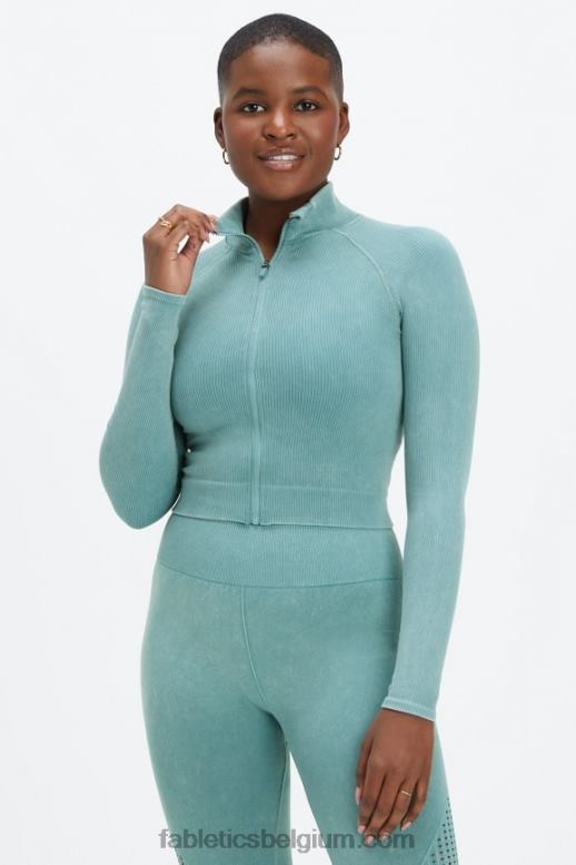 gewassen arctische golf vrouwen bijgesneden naadloze rib met volledige ritssluiting Fabletics LH20J2769