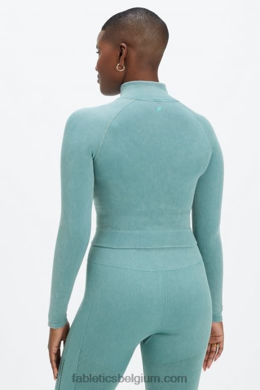 gewassen arctische golf vrouwen bijgesneden naadloze rib met volledige ritssluiting Fabletics LH20J2769