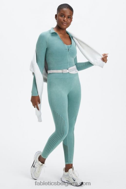 gewassen arctische golf vrouwen bijgesneden naadloze rib met volledige ritssluiting Fabletics LH20J2769
