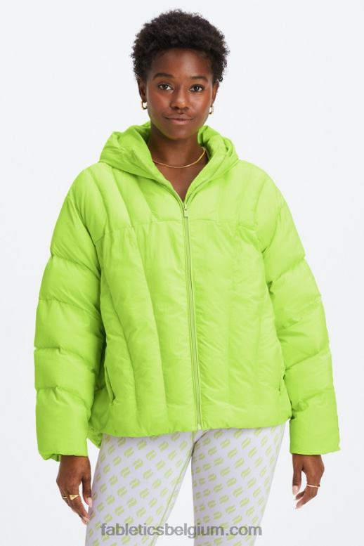 limeade/mineraalgrijs/egret-logo vrouwen gewatteerde puffer met capuchon Fabletics LH20J2782