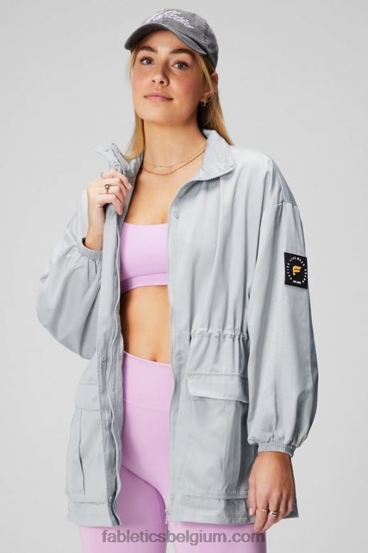 mineraalgrijs/klassiek wit vrouwen utility-parka Fabletics LH20J2761
