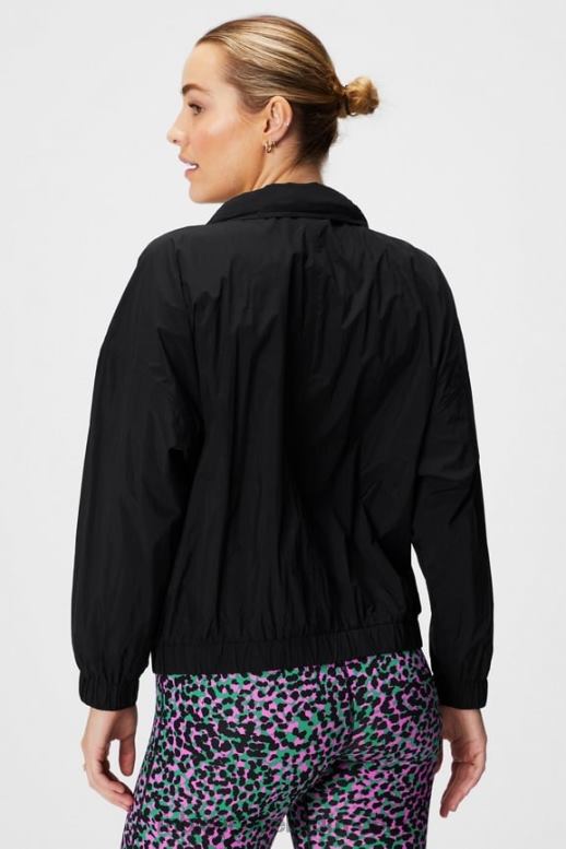 zwart vrouwen nylon trainingsjack Fabletics LH20J2750