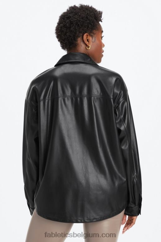zwart vrouwen oversized vegan leren overhemdjack Fabletics LH20J2800