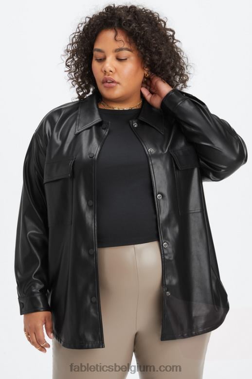 zwart vrouwen oversized vegan leren overhemdjack Fabletics LH20J2801