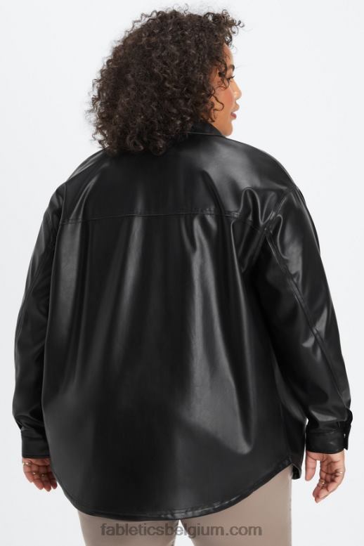zwart vrouwen oversized vegan leren overhemdjack Fabletics LH20J2801