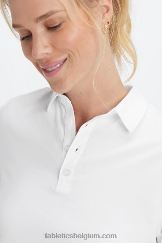 Helder wit vrouwen boxy polo met korte mouwen Fabletics LH20J2001