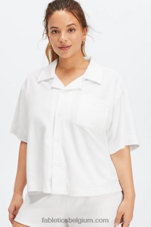 Helder wit vrouwen eiland badstof boxy knoop omhoog Fabletics LH20J2037