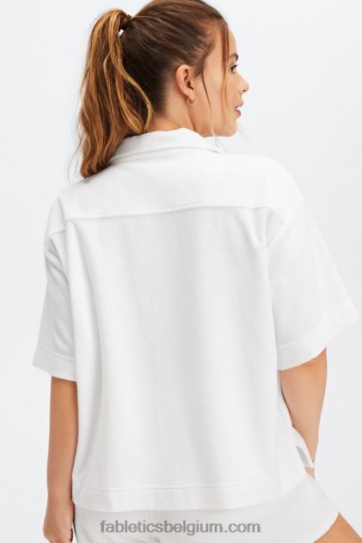 Helder wit vrouwen eiland badstof boxy knoop omhoog Fabletics LH20J2037