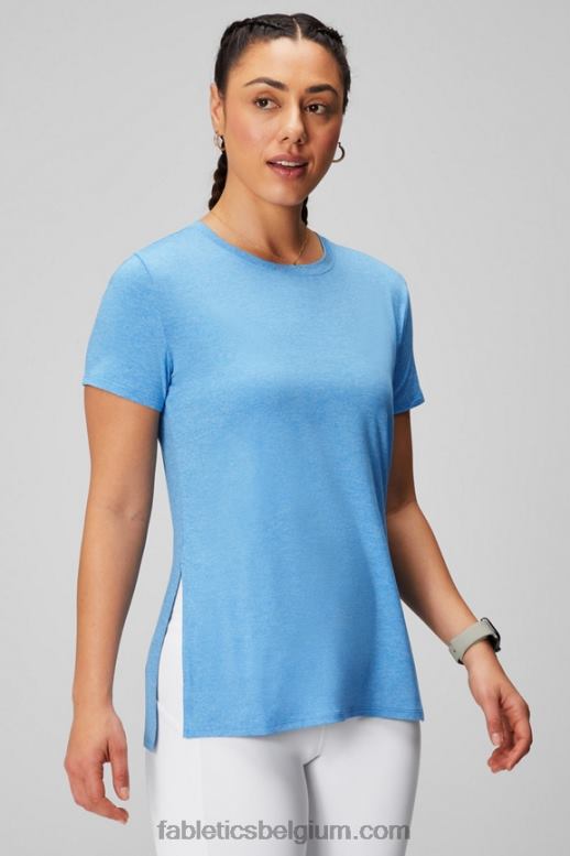 blauwe bloesemheide vrouwen dry-flex tuniek met korte mouwen Fabletics LH20J1971