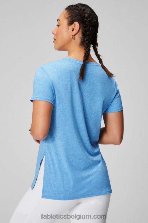 blauwe bloesemheide vrouwen dry-flex tuniek met korte mouwen Fabletics LH20J1971
