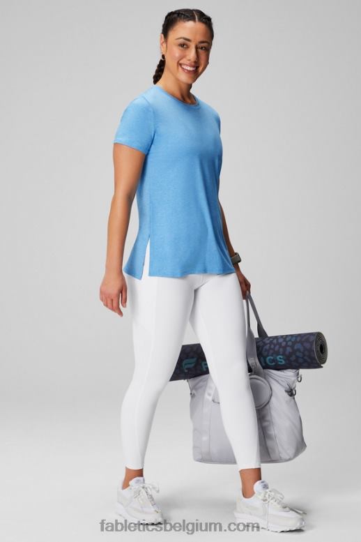 blauwe bloesemheide vrouwen dry-flex tuniek met korte mouwen Fabletics LH20J1971