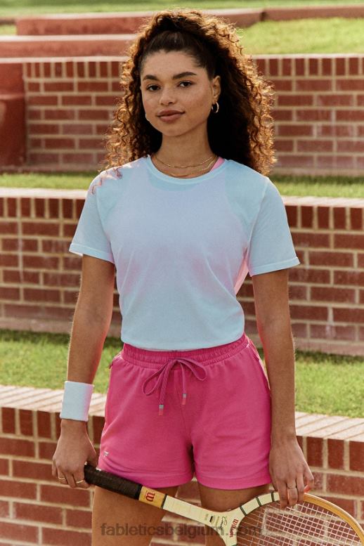 klassiek wit/mineraalgrijs vrouwen T-shirt van 100% katoenen jersey Fabletics LH20J1991
