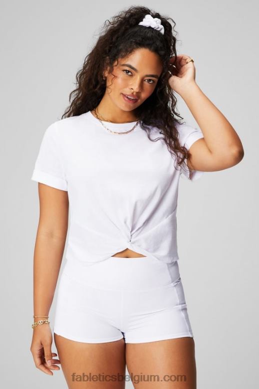 klassiek wit vrouwen T-shirt van 100% katoen met gedraaide voorkant Fabletics LH20J1945