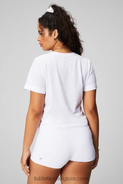 klassiek wit vrouwen T-shirt van 100% katoen met gedraaide voorkant Fabletics LH20J1945