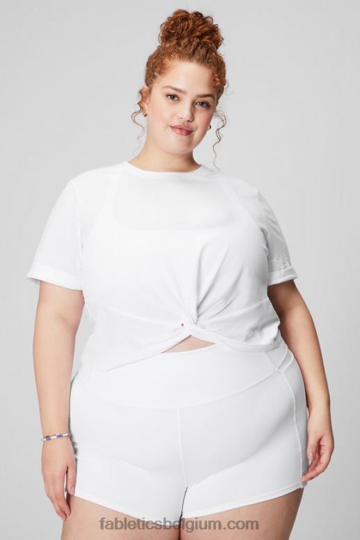 klassiek wit vrouwen T-shirt van 100% katoen met gedraaide voorkant Fabletics LH20J1946