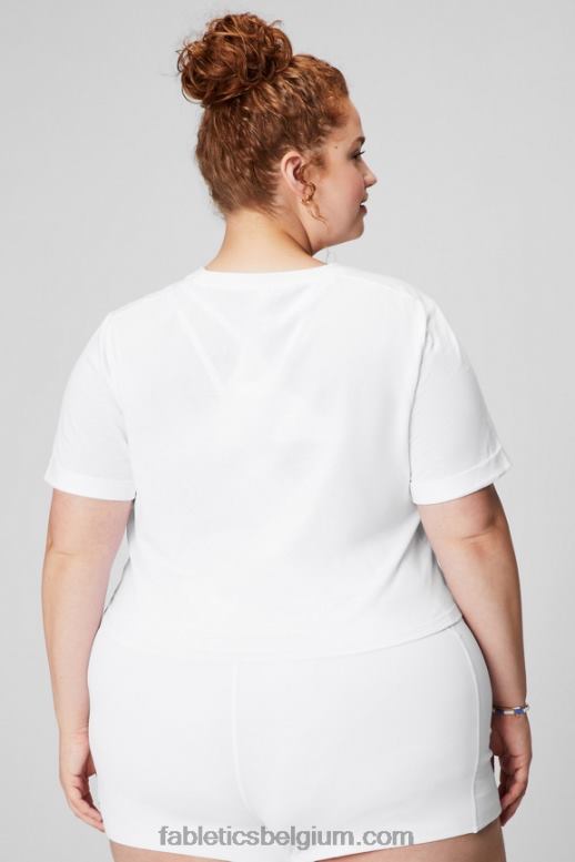 klassiek wit vrouwen T-shirt van 100% katoen met gedraaide voorkant Fabletics LH20J1946