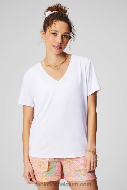 klassiek wit vrouwen dry-flex T-shirt met V-hals en korte mouwen Fabletics LH20J1958