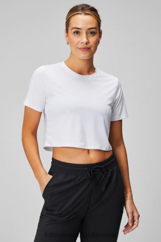 klassiek wit vrouwen dry-flex cropped T-shirt met korte mouwen Fabletics LH20J1967