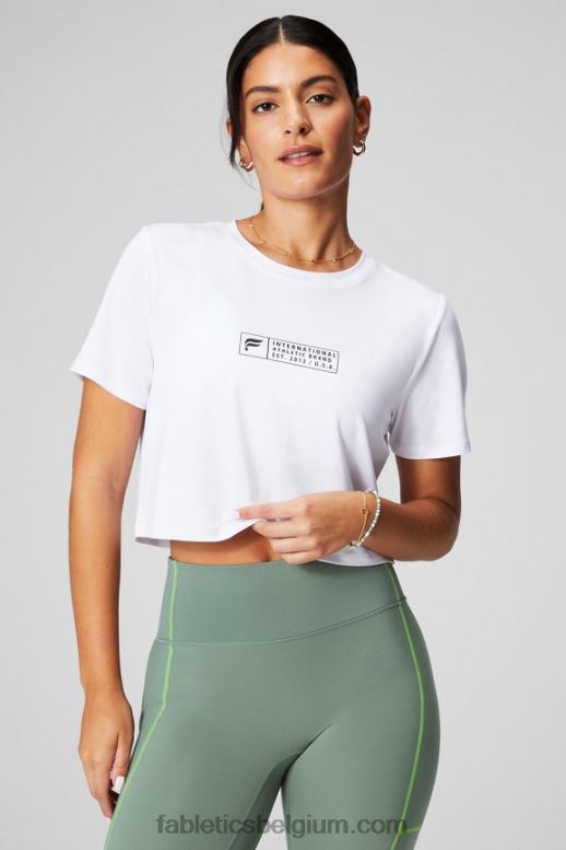 klassiek wit/zwart vrouwen dry-flex ultra-cropped T-shirt met korte mouwen Fabletics LH20J1952