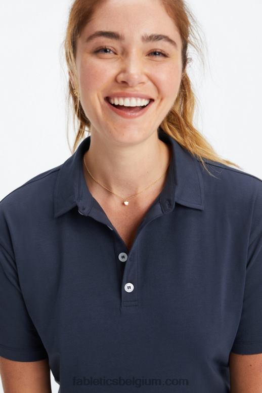 klassieke marine vrouwen boxy polo met korte mouwen Fabletics LH20J2002