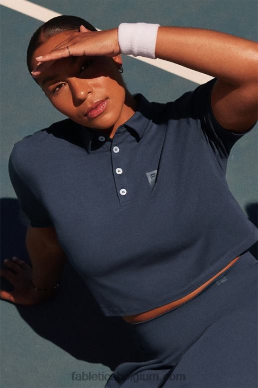 klassieke marine vrouwen universele tennis boxy polo met korte mouwen Fabletics LH20J2005