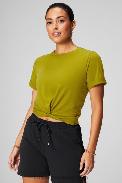 olijfgaard vrouwen T-shirt van 100% katoen met gedraaide voorkant Fabletics LH20J1943