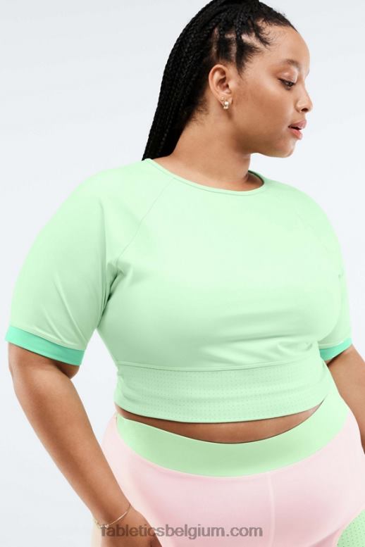 tropisch water/aloë vrouwen avah crop top met kleurvlakken en afgeknipte mouwen Fabletics LH20J2084