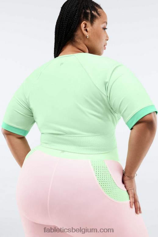 tropisch water/aloë vrouwen avah crop top met kleurvlakken en afgeknipte mouwen Fabletics LH20J2084