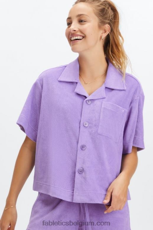 wilde blauweregen vrouwen eiland badstof boxy knoop omhoog Fabletics LH20J2039