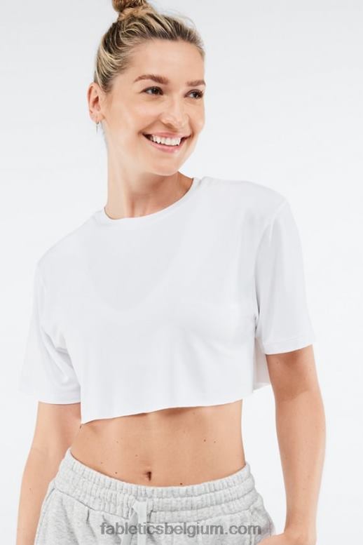 wit vrouwen dry-flex ultra-cropped T-shirt met korte mouwen Fabletics LH20J1954