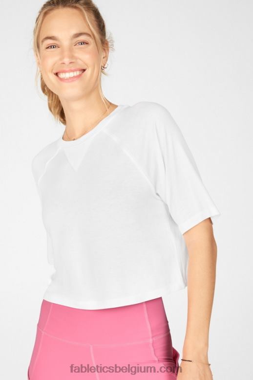 wit vrouwen loveday T-shirt met raglanmouwen en korte mouwen Fabletics LH20J2091