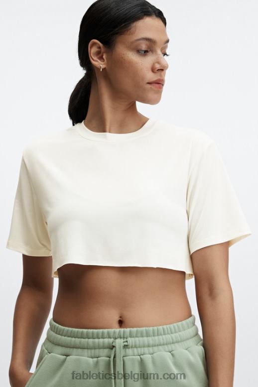 zacht wit vrouwen dry-flex ultra-cropped T-shirt met korte mouwen Fabletics LH20J1955