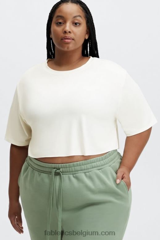 zacht wit vrouwen dry-flex ultra-cropped T-shirt met korte mouwen Fabletics LH20J1956